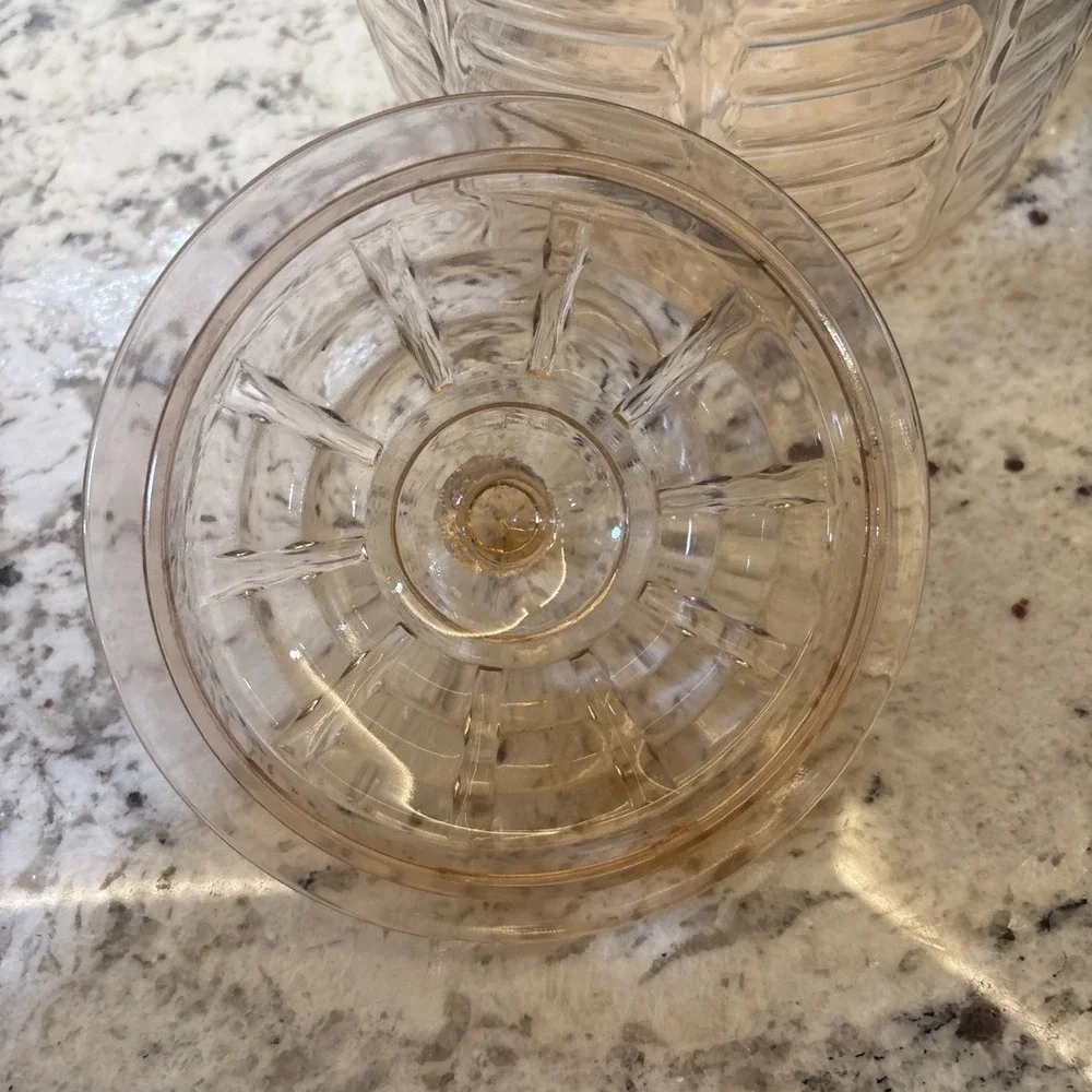 Vtg Anchor Hocking Manhattan Pink Depression Glass Beehive Biscuit Cookie Jar
